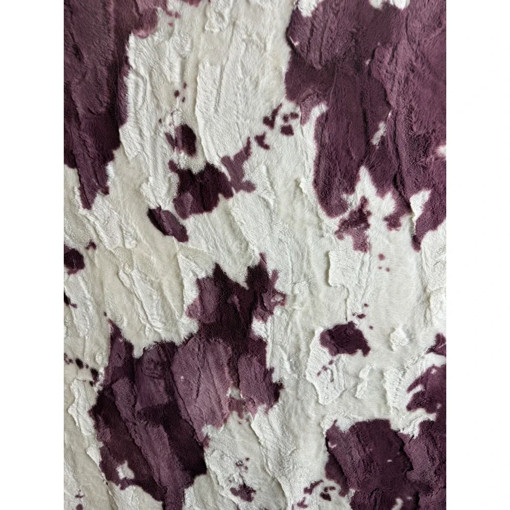 Sew Sweet Minky 82x57 Throw Blanket Plum Purple Cow Print Patchwork Plush USA